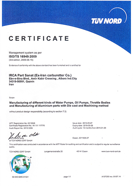 TUV NORD CERTIFICATE – ISO/TS 16949 :2009